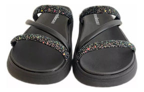 Chinelo Feminina Moleca Strass Brilhosa Macia Papete Flat