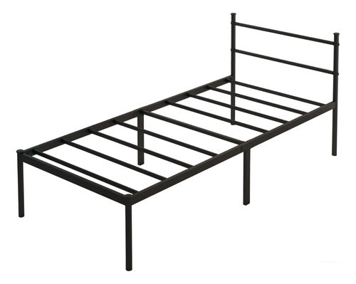 Cama De Ferro Solteiro Cabeceira E Espago, Resistente Preto