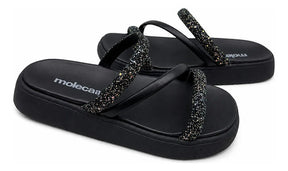 Chinelo Feminina Moleca Strass Brilhosa Macia Papete Flat