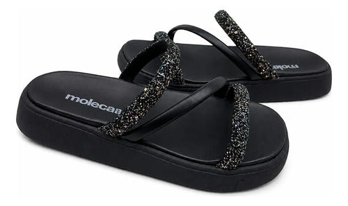 Chinelo Feminina Moleca Strass Brilhosa Macia Papete Flat