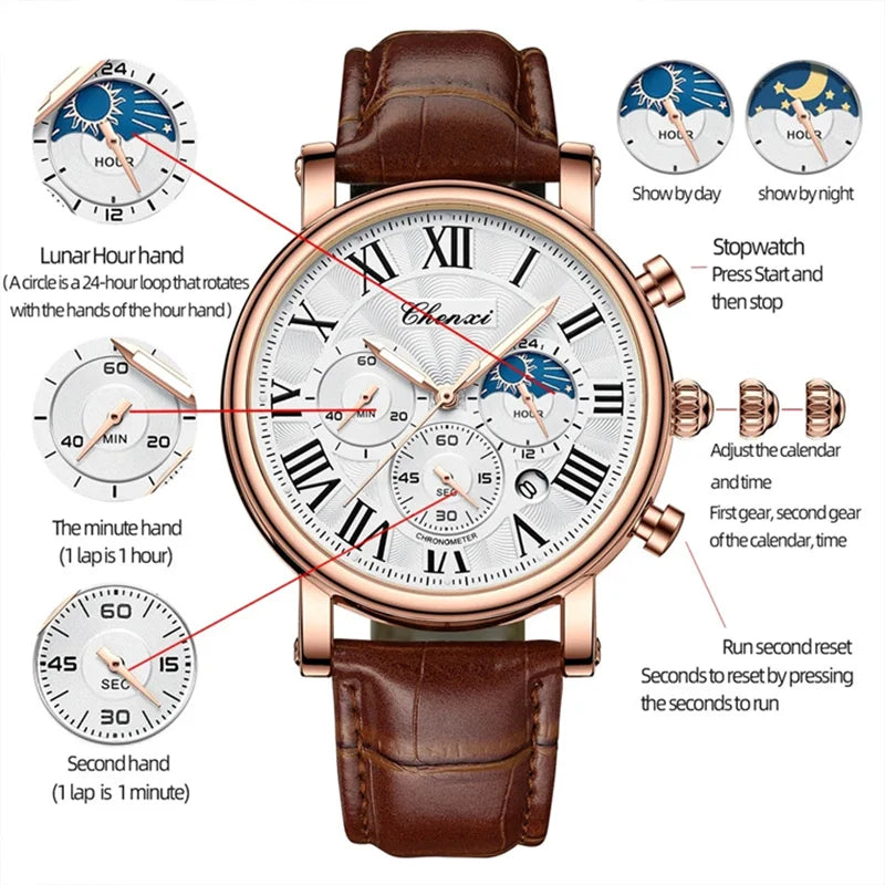 Relógio de Pulso Masculino Elegante de Quartzo com Calendário