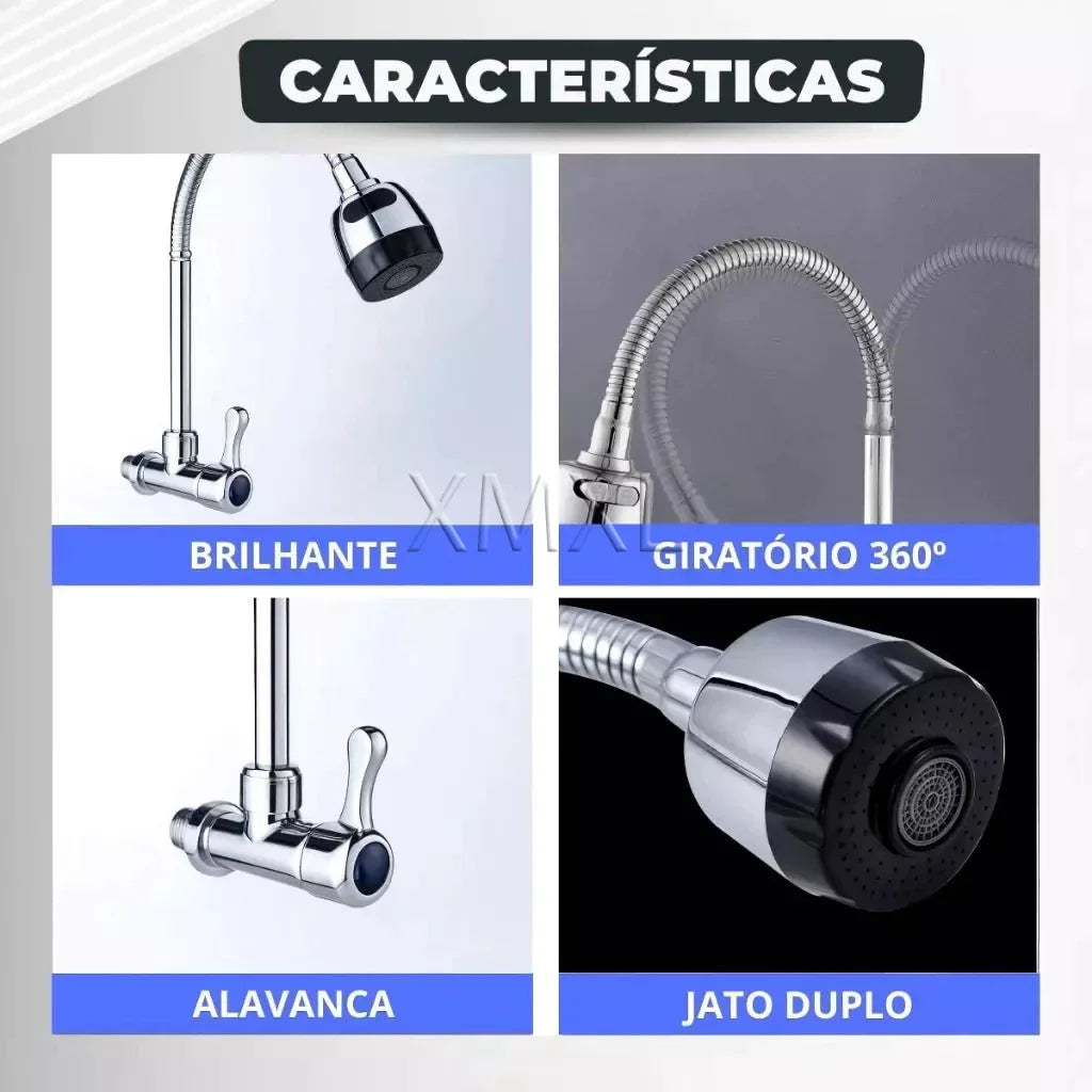 Torneira Cozinha Parede Gourmet Inox Flexível Cromada Premium Anti-corrosão Luxo