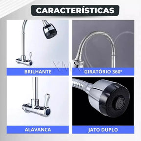 Torneira Cozinha Parede Gourmet Inox Flexível Cromada Premium Anti-corrosão Luxo