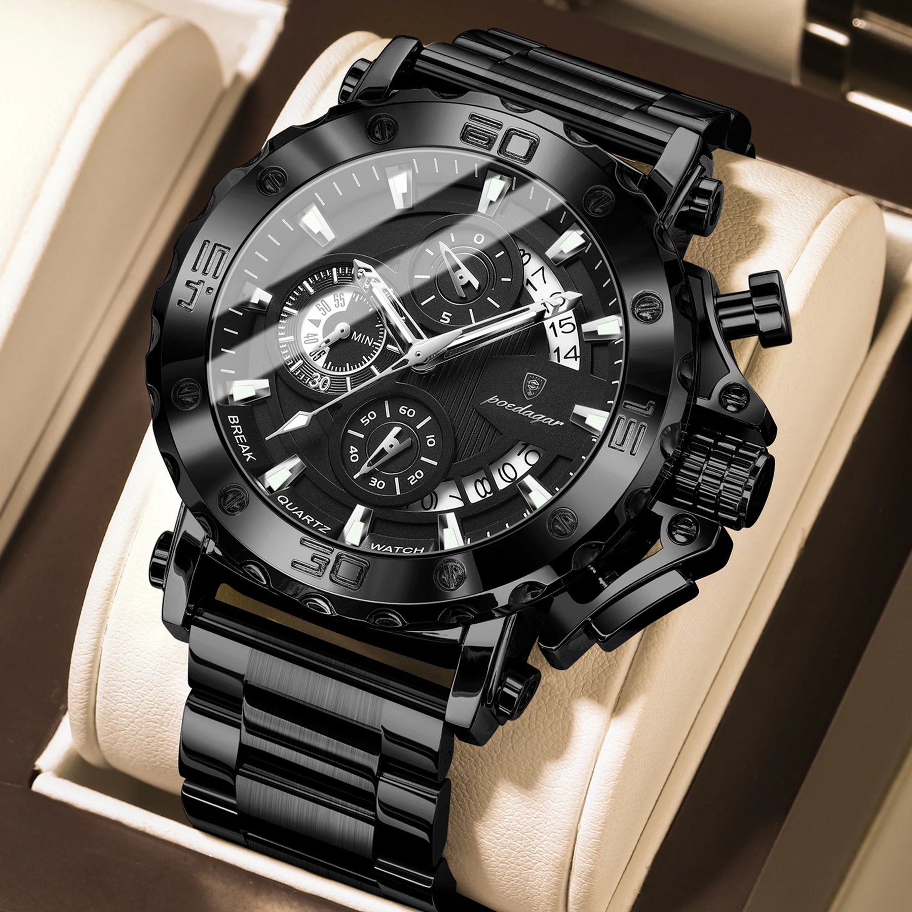 Relógio de Pulso Masculino Elegante de Quartzo com Cronógrafo – Modelo 24