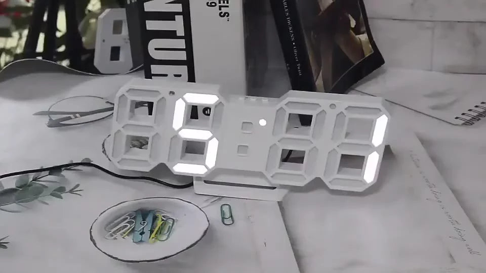 Relógio Digital 3D LED De Parede e Mesa Design Moderno Luz Noturna Decoração