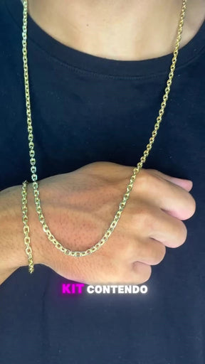 Kit Conjunto Cordão Corrente Colar e Pulseira Cadeado 4mm 100% Moeda Antiga