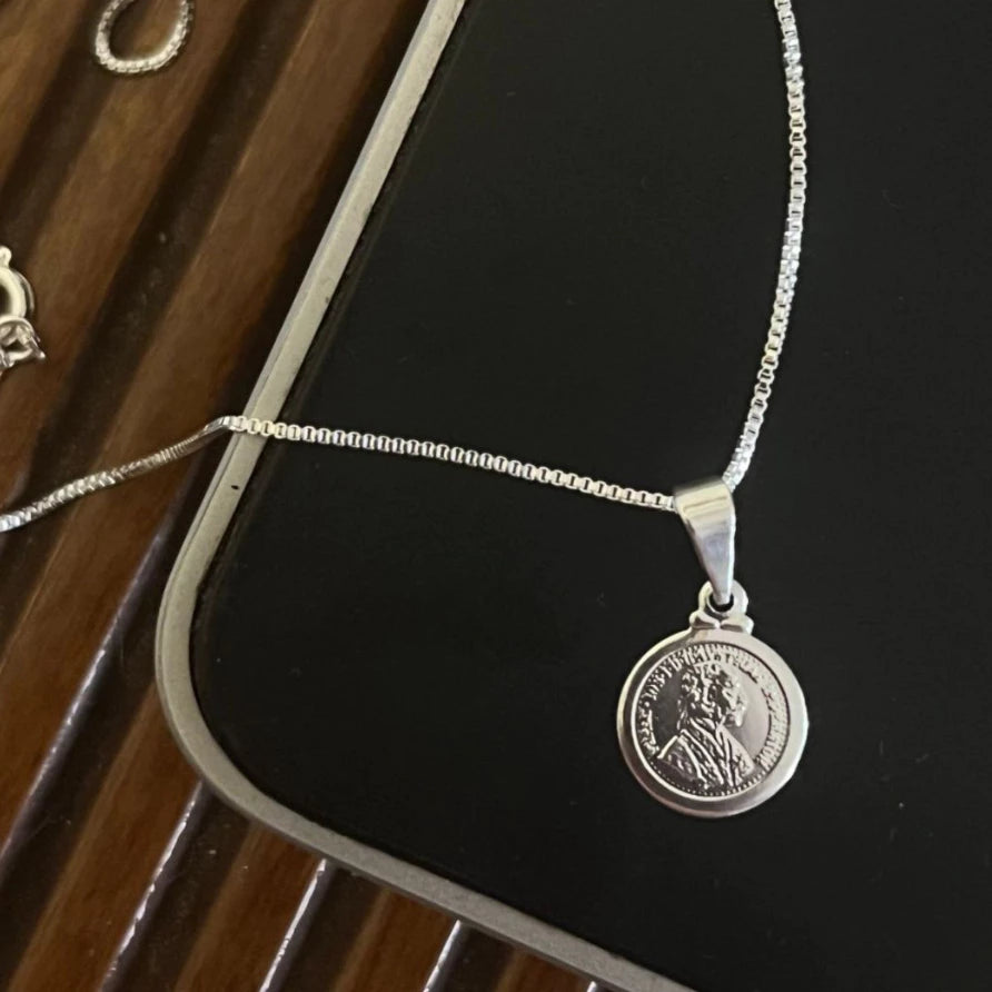 Corrente Cordão Veneziana Prata 925 + Pingente Moeda Austríaca Folheada
