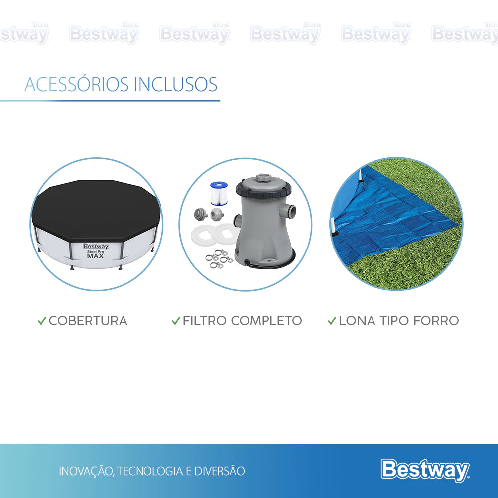 Piscina Estrutural 4678L Circular Deluxe + Filtro 110V ou 220V + Capa + Forro