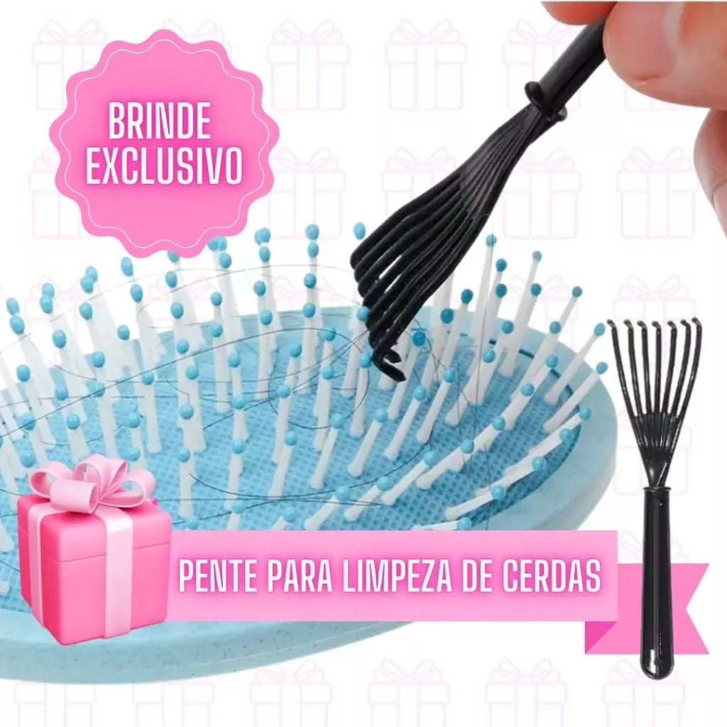 Kit 5 Escovas de Cabelo + Touca de Cetim – Raquete , Mágica, Polvo, Massageadora de Silicone