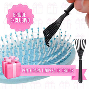 Kit 5 Escovas de Cabelo + Touca de Cetim – Raquete , Mágica, Polvo, Massageadora de Silicone