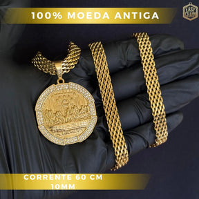 Corrente Moeda Antiga Modelo Influenciadores Pingente Nossa Senhora Aparecida Cravejado