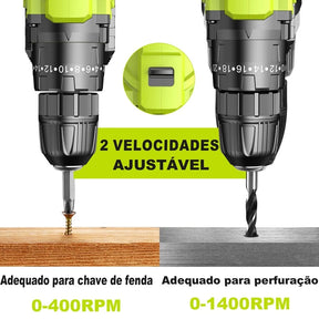 Parafusadeira Furadeira 21V A Bateria Elétrica Kit Maleta Estuche Organizador e 27 Acessórios