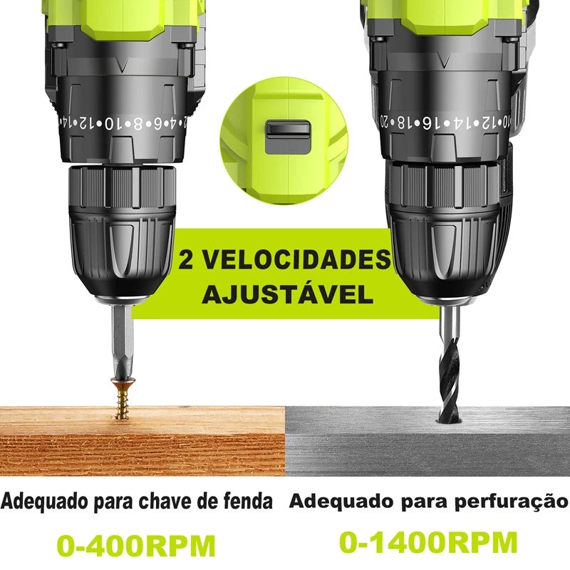 Parafusadeira Furadeira 21V A Bateria Elétrica Kit Maleta Estuche Organizador e 27 Acessórios