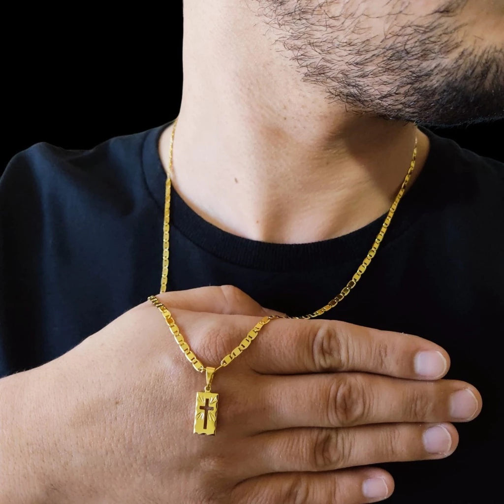 Corrente Fininha Masculina E Pulseira Moeda Antiga Masculino Com Pingente Placa Cruz