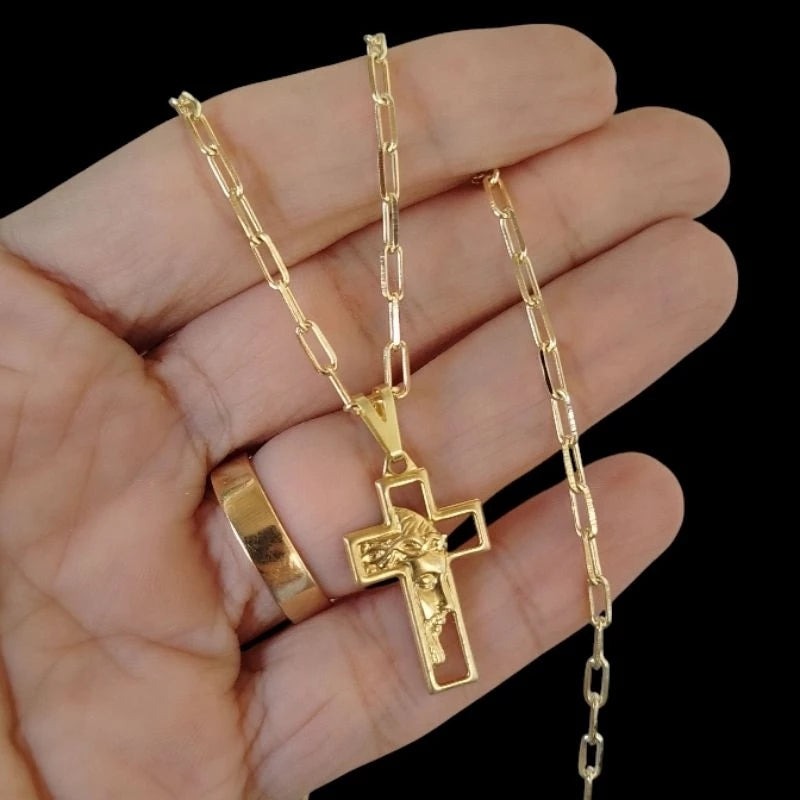 Cordão Corrente 100% Moeda Antiga Cadeado Alongado 3mm com Pingente