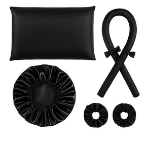 kit cetim anti frizz touca cetim + modelador sem calor curling rod + fronha