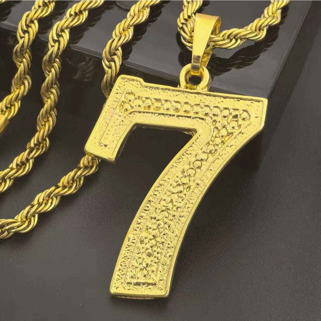 Colar - Masculino com Cordão de Moeda Antiga e Pingente de Cadeado Cassino Número 7 - Banhado a Ouro