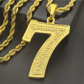Colar - Masculino com Cordão de Moeda Antiga e Pingente de Cadeado Cassino Número 7 - Banhado a Ouro