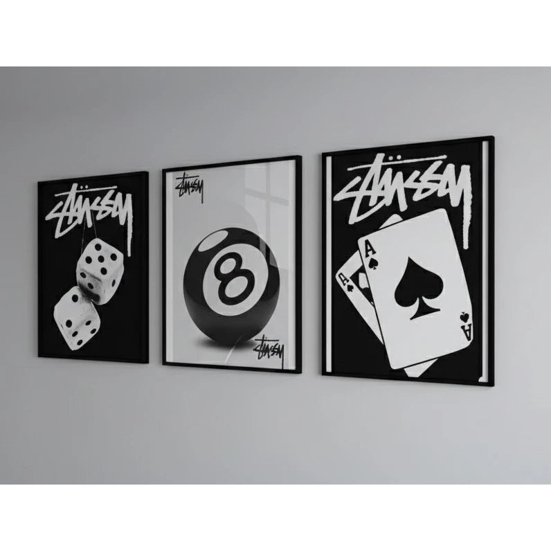 Quadros decorativos Jogos Preto e branco sala quarto interna da sua casa (3 peças)