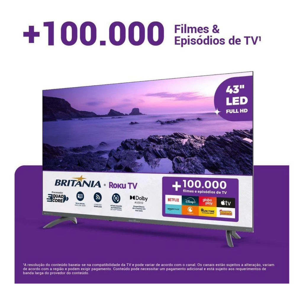 Smart TV 43" Britânia HDR10 Dolby Áudio Roku TV B43KRA