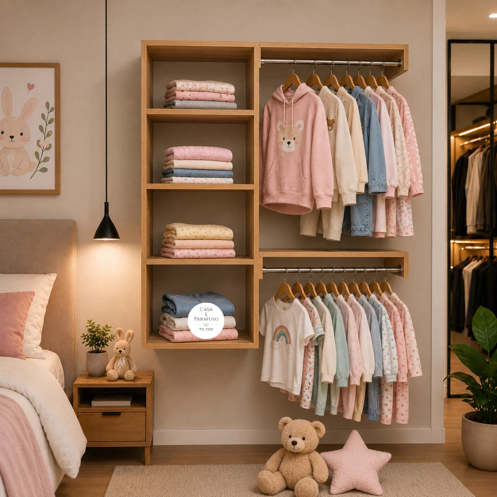 Closet suspenso moderno, Arara De Parede Aberto com Cabideiro 67