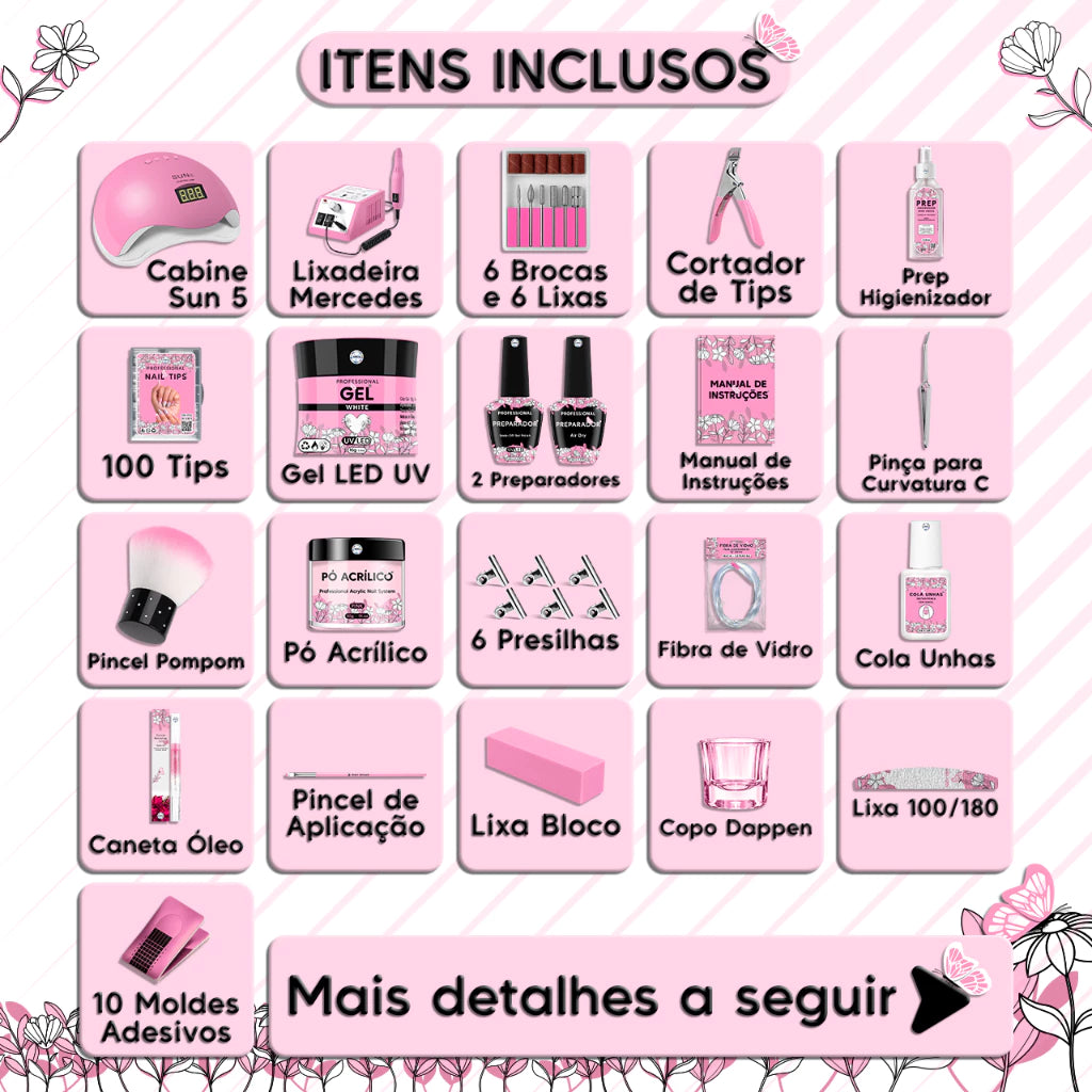 Kit Manicure Unhas De Gel Lixadeira Elétrica Cabine Sun Lixa