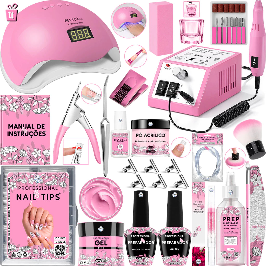 Kit Manicure Unhas De Gel Lixadeira Elétrica Cabine Sun Lixa