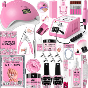 Kit Manicure Unhas De Gel Lixadeira Elétrica Cabine Sun Lixa