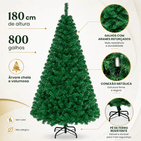 Árvore de Natal 1,80 Metros 800 Galhos Pinheiro Verde Cheia Luxo Gorda Decoração 180cm