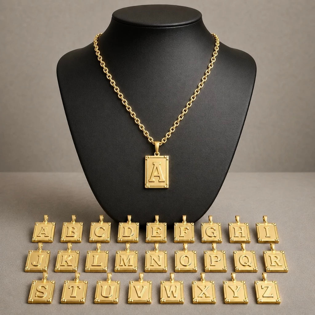 Corrente Cordão CADEADO 4MM MAIS PINGENTE ESCOLHA SUA LETRA 100% em Moeda Antiga idêntico a ouro 18k