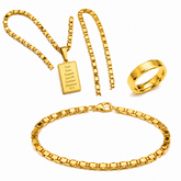 Kit Conjunto Corrente Masculino Com Pulseira E Pingente Tudo Posso Moeda Antiga Banhado A Ouro 18k