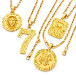 Colar - Masculino com Cordão de Moeda Antiga e Pingente de Cadeado Cassino Número 7 - Banhado a Ouro