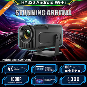 Mini Projetor 4K Portátil HY320 | Android, Full HD, Wifi e Bluetooth