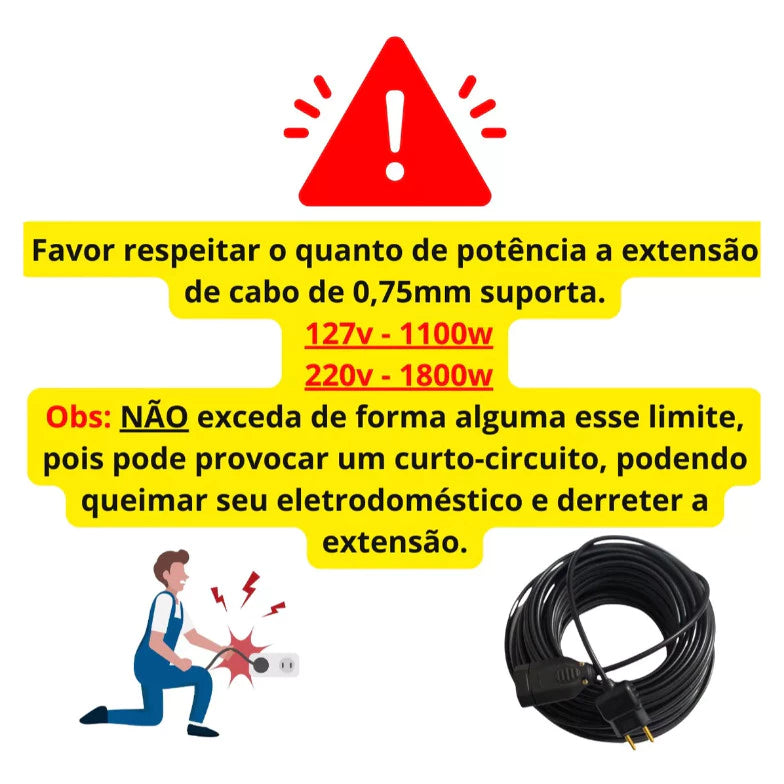 Extensão Eletrica 50 Metros Reforçada Profissional 10/20aa